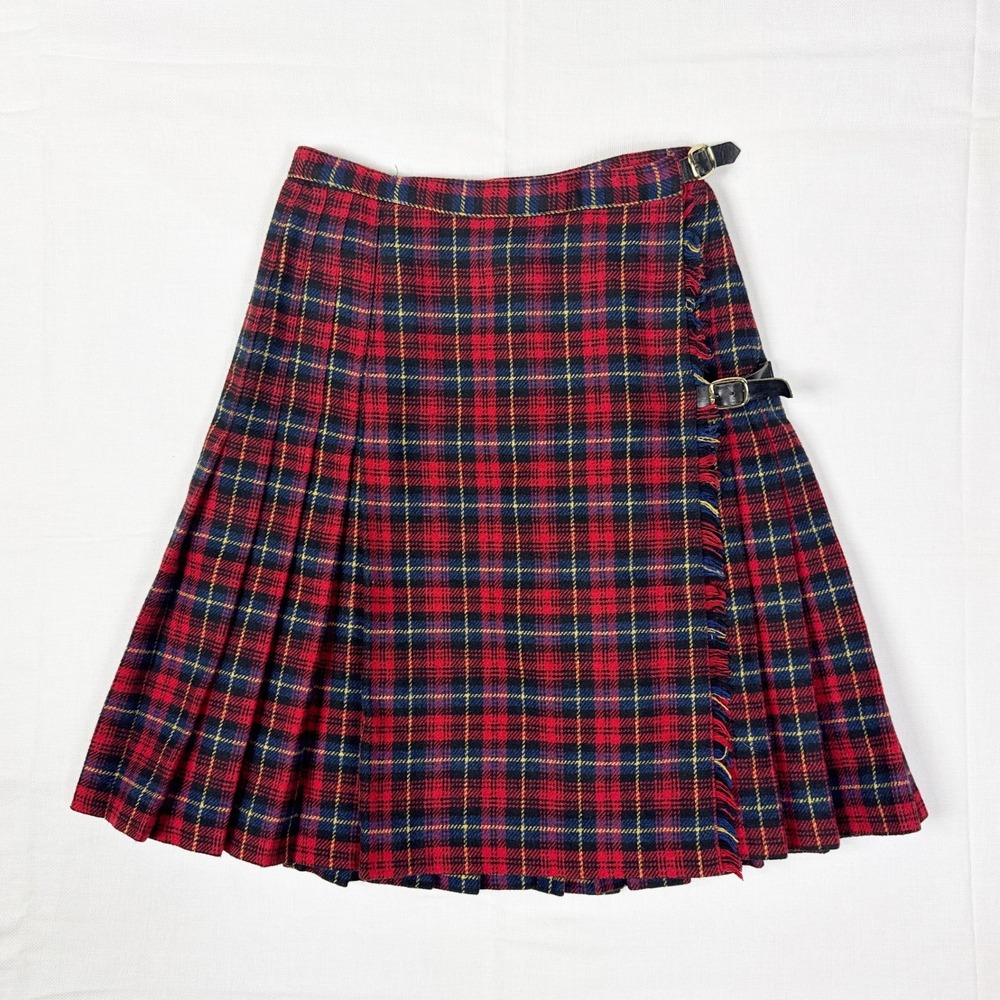 Vintage GAP Wool Tartan Wrap Kilt Skirt Womens 3 4 Red Plaid Italy Made 90s - Picture 1 of 7